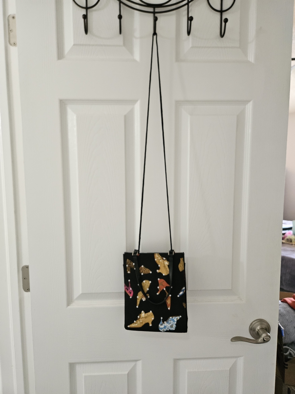 Vintage Y2K Braciano Rhinestone High Heel Print Crossbody Tote Bag - Picture 4 of 8